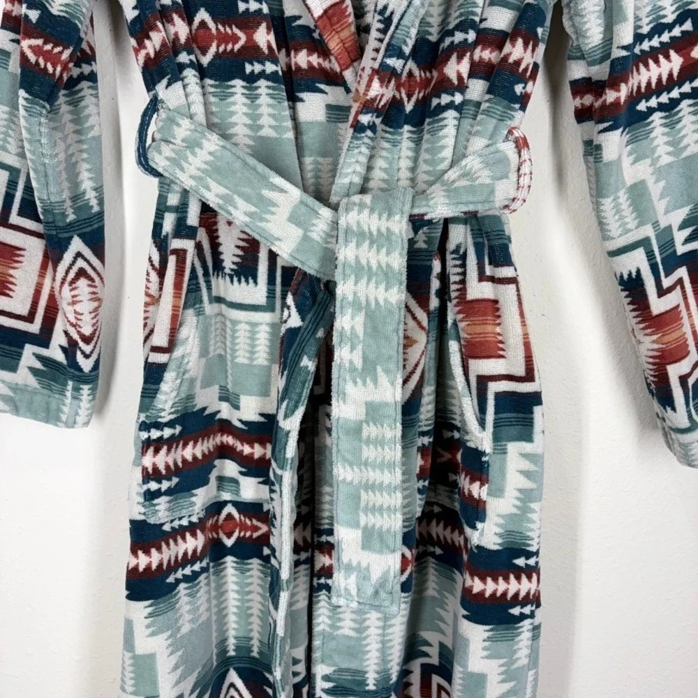 Pendleton Womans Bathrobe S Silver Blue Harding Star Aztec Robe Unisex Cotton